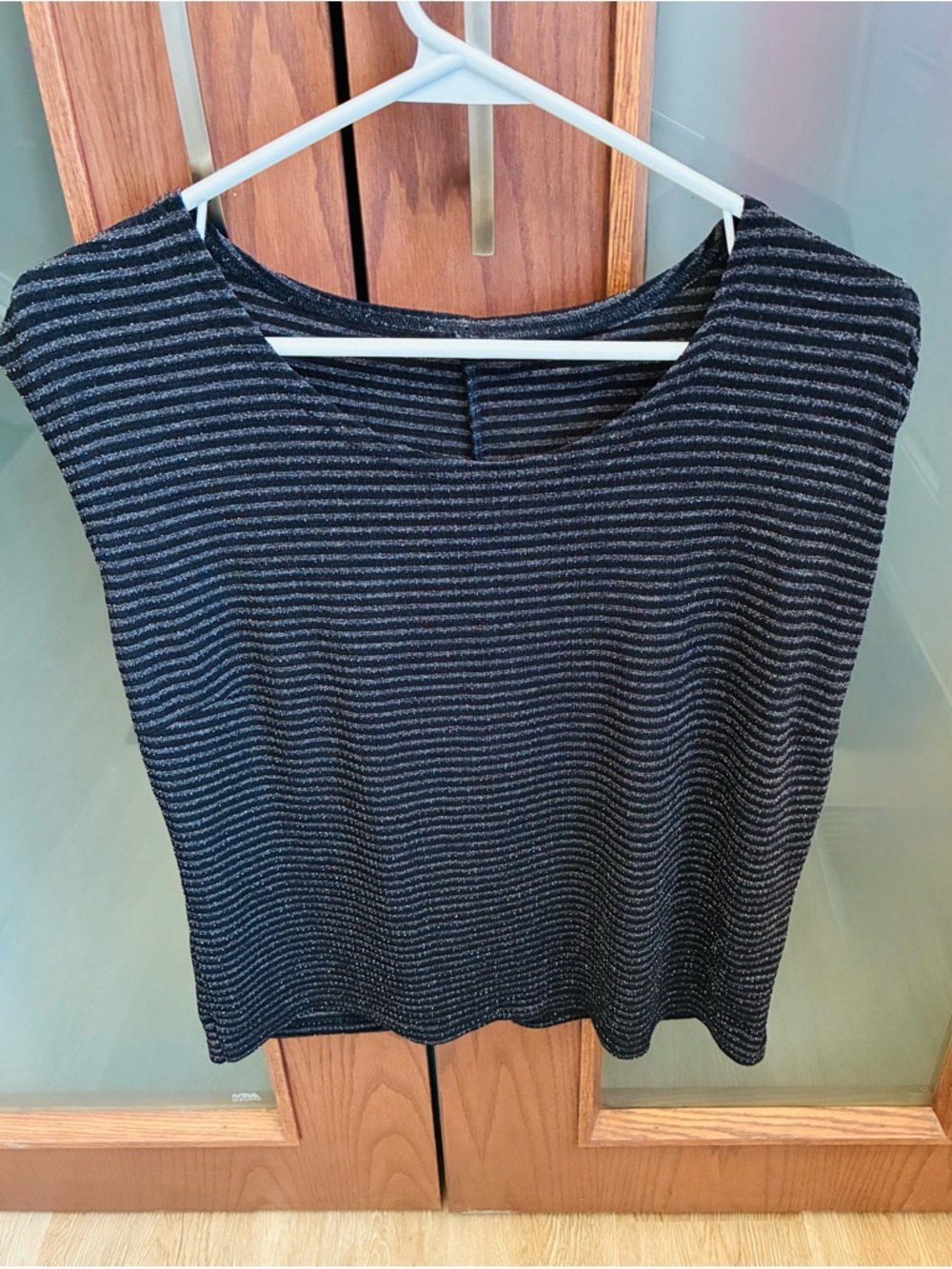 Banana Republic Black & Silver Striped Sleeveless Tank
